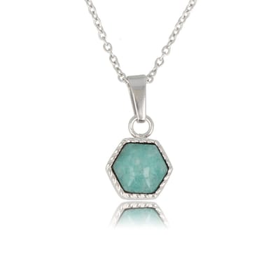 My Bendel - Zilverkleurige Ketting met Amazonite Zeshoek Edelsteen Hanger - met Luxe Cadeauverpakking | Sieraden Voor Dames