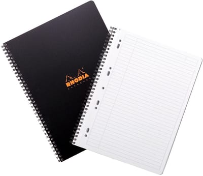Rhodia Notebook - Spiraalblok - met Bladwijzers - A4+ - Gelinieerd - 90g - Zwart - 80 vel - 5 stuks