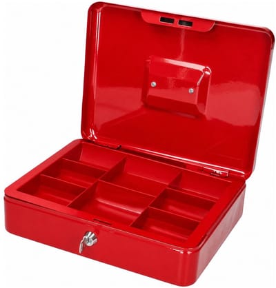 DID Geldkistje/kluisje - rood - met slot - 30 cm - geld opbergen