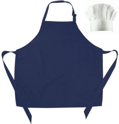 Benza Schort Keukenschort voor Kinderen Neutraal, Blanco - Donkerblauw (50 x 60 cm) incl. Koksmuts