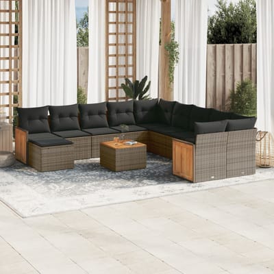 vidaXL - 12-delige - Loungeset - met - kussens - poly - rattan - grijs