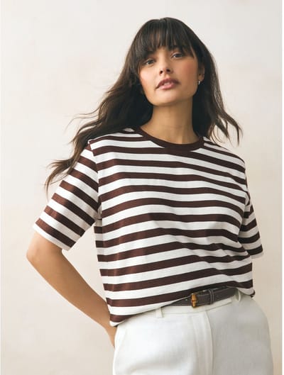 Next - Dames - Dik T-shirt met ronde hals en korte mouwen - Bruin