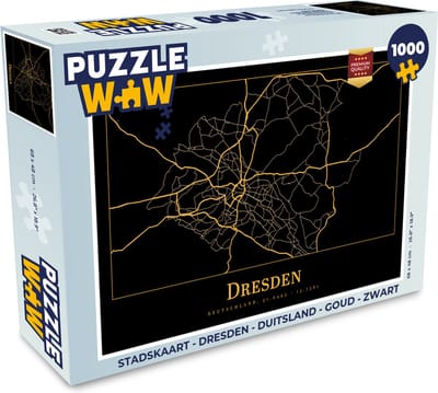 Puzzel Stadskaart - Dresden - Duitsland - Goud - Zwart - Legpuzzel - Puzzel 1000 stukjes volwassenen - Plattegrond