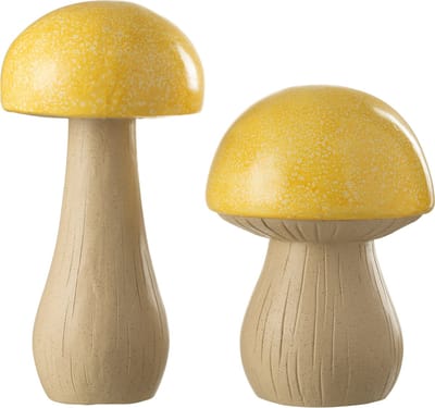 J-Line decoratie Paddenstoel Buiten - kunststof - geel - 2 stuks