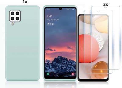 Hoesje Geschikt Voor Samsung Galaxy A42 5G Hoesje Soft Nano Silicone Backcover Mint Green Met 2x Glazen Screenprotector