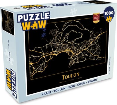 Puzzel Kaart - Toulon - Luxe - Goud - Zwart - Legpuzzel - Puzzel 1000 stukjes volwassenen