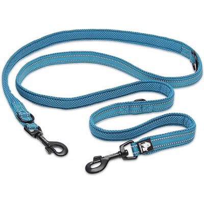 Truelove 7-in-1 Nylon Hondentuigje Reflecterend Patroon Voor Wandelen Dubbele Haak Multifunctioneel Hond Dubbel Lood Sterke Training (Blue,S) blauw