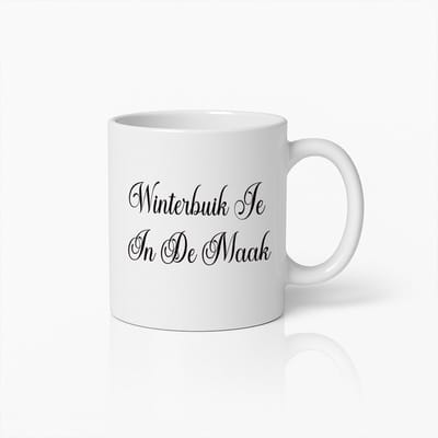 Grappige Mok met Nederlandse Tekst "Winterbuik Je In De Maak" – Humoristisch Koffiebeker Cadeau