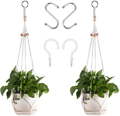 bloemenhanger, 2 stuks, 80 cm, hangend, voor binnen met 4 haken, boho-decoratieve bloempot, hangend, katoenen touw, hangpot voor planten, hangpot voor binnen, buiten, plafonds, tuin, balkon