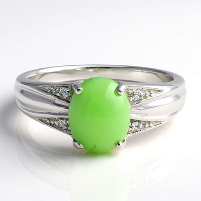 Cavill - Zilveren Ring met Keizerlijk Chrysopraas 1,37 ct en Witte Topaas 0,015 ct - 925 Sterling Zilver - Ovaal Cabochon - Elegante Damesring Maat 17