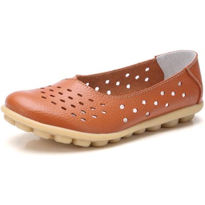 Mocassins Femme en Cuir Véritable Nouveaux Découpes Chaussures d'Été Femme Creux Mocassins Femme Chaussure Unie Grande Taille35-44 43 brown
