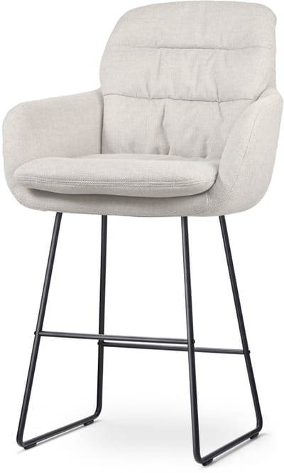 Nolon Nino-Mia Barkruk Beige - met Armleuning - Zwart Onderstel - 65 cm - Kookeiland - Barkruk met Rugleuning