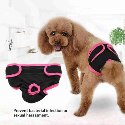 Wasbare Hondenluier voor Vrouwelijke Honden, Herbruikbare Hygiëne Onderbroek van Katoen met Magictape, Ideaal voor Puppy’s en Volwassen Honden (Zwart M)