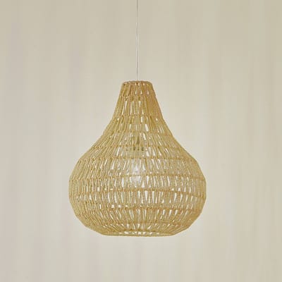 Lindby - hanglamp - 1licht - Henneptouw, ijzer - H: 46 cm - E27 - henneptouw natuur