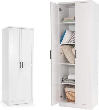 Houten dubbele deurkast met verstelbare planken en kantelbeveiliging - Grote opslagcapaciteit 59 x 43 x 178 cm (wit)