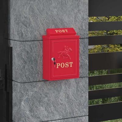 vidaXL - Wandgemonteerde - brievenbus - met - opslag - Rood - 29 - x - 13 - x - 41 - cm