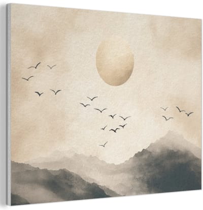Akoestisch wandpaneel 40x30 cm - Vilt schilderij Landschap - Japandi - vogel - Akoestische panelen - Geluidsdempende wanddecoratie - Geluidsisolatie woonkamer - Muurdecoratie geluidspanelen