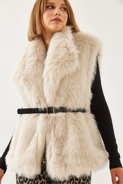Faux Fur Sjaalkraag Geknoopte Mouwloze Vest