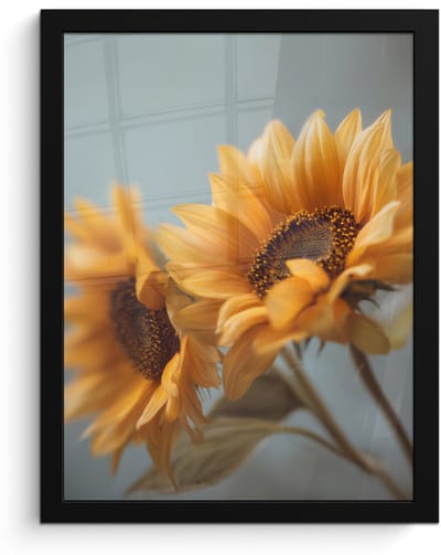 Poster in lijst - Fotolijst 30x40 cm - Posters - Zonnebloemen - Geel - Wazig - Posterlijst zwart - Decoratie - Wanddecoratie woonkamer - Muurdecoratie slaapkamer