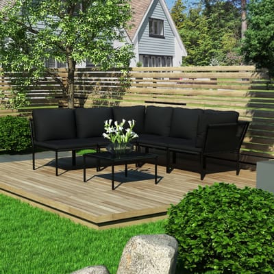 vidaXL - 6-delige - Loungeset - met - kussens - PVC - zwart