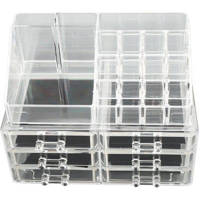 Duidelijke Make-up Organizer met 6 Lades 1 Plateau Stapelbare Huidverzorging Cosmetische Display Case Voor Sieraden Haaraccessoires gray