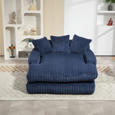 Modern touwslapersofa Cloud Bank met 3 zachte kussens, comfortabele eenzits vloerbank voor woonkamer appartement kantoor (blauw)