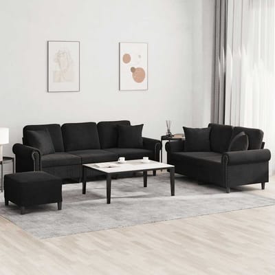 vidaXL - 3-delige - Loungeset - met - kussens - fluweel - zwart