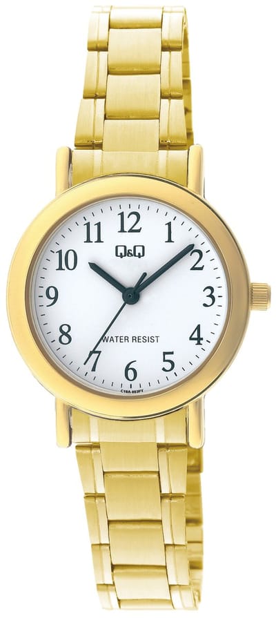 Q&Q C18A-003PY - Horloge - Analoog - Vrouwen - Dames - Stalen band - Rond - Metaal - Cijfers - Goudkleurig - Wit