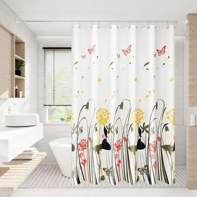 Douchegordijn 180x200 cm met bloemenprint en verzwaarde zoom