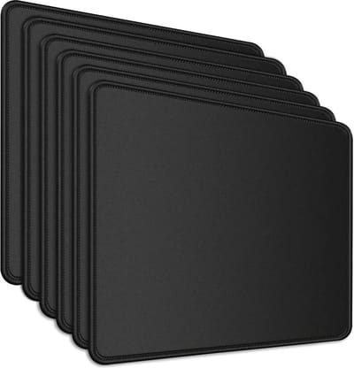 6 stuks gaming-muismat comfortabele - Muismat met gestikte randen en antislip rubberen basis - 24 x 20 cm zwart