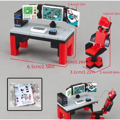 Bureau d'ordinateur et chaise Ensemble de compétition Blocs d'assemblage Minifigurines Modèle de scène Équipement Pièces à petites particules Jouet red