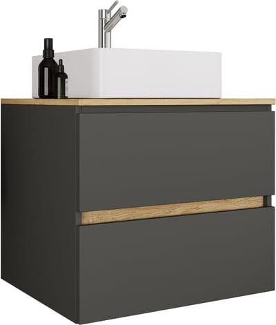 VCM 2-tlg. Waschtisch mit Aufsatz Keramikbecken, Badschrank mit 2 Softclose-Schubladen, Maße Waschplatz Set: H. 51 x B. 60 x T. 47 cm, Cosila-A