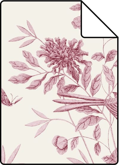Proefstaal ESTAhome behang bloemen en vogels bordeaux rood - 26.5 x 21 cm - 132116-S