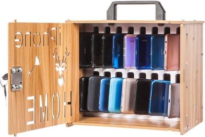 Telefoonkluis - Opbergbox Mobiel - Veilig Opbergen - Houten Kluis - 28 x 23.5 x 6 cm - Natuurlijk Hout