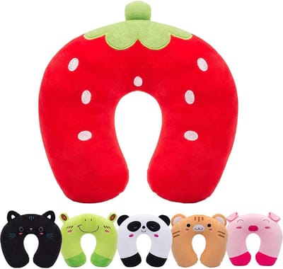 Ultra Soft Neck Pillow Headrest - Cute Neck Pillow Washable Neck Support Pillow - Travel Sleeping Pillow for Car Airplane - Strawberries .