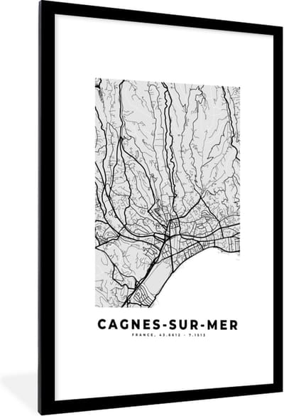 Fotolijst incl. Poster - Stadskaart - Frankrijk - Kaart - Cagnes-sur-Mer - Plattegrond - 60x90 cm - Posterlijst