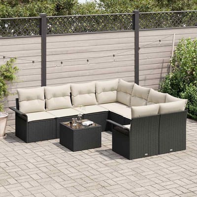 vidaXL - Tuinbank - Set - 9 - st - Zwart - en - Crème - poly - rattan