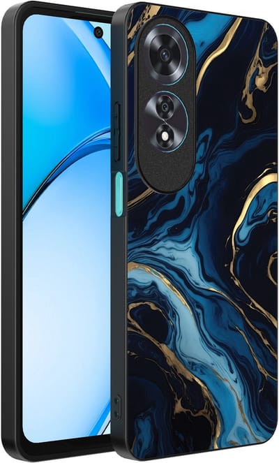 Smartphonica Telefoonhoesje Geschikt voor Oppo A60 met marmer opdruk - TPU backcover case gold blue marble design - Goud Blauw geschikt voor Oppo A60