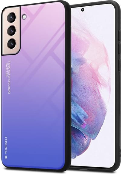 Cadorabo Hoesje geschikt voor Samsung Galaxy S21 PLUS in ROZE - BLAUW - Tweekleurige beschermhoes van TPU-silicone Case Cover en achterzijde van gehard glas