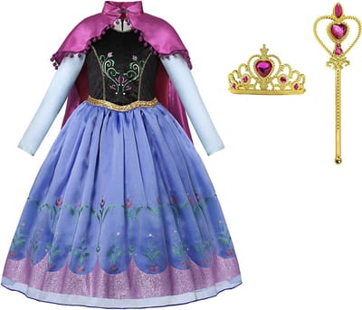 Frozen prinsessenjurk- Anna jurk - verkleedkleding meisje - Het Betere Merk - Lange roze cape - Maat 92/98 - Kroon (tiara) - Toverstaf - Verkleedkleren - Kleed