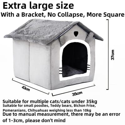 Maison Lit Pliable pour Chat - Amovible & Lavable - Chenil d'Intérieur pour Animal de Compagnie - Nid Confortable avec de Jolies Petites Oreilles pour Petits Animaux L gray