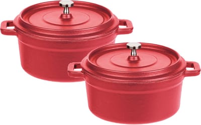 GSW Gietijzeren mini serveerpannen Rood - set van 2 - 14 cm - alle soorten fornuizen