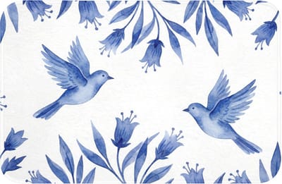Badmat 60x40 cm - Antislip - Modern - Vogels - Delfts - Blauw - Badmatten voor badkamer - Badkamermat - Douchemat - Badkamer mat