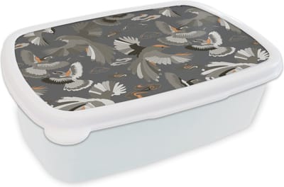 Broodtrommel Wit - Lunchbox - Brooddoos - Vogel - Patroon - Wolken - 18x12x6 cm - Volwassenen