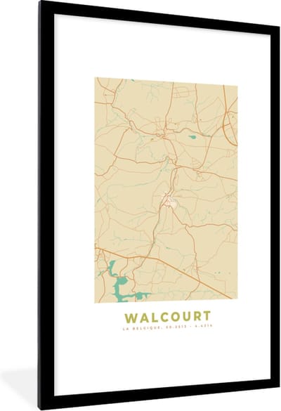 Fotolijst incl. Poster - Plattegrond - Stadskaart - Kaart - Walcourt - Vintage - 80x120 cm - Posterlijst