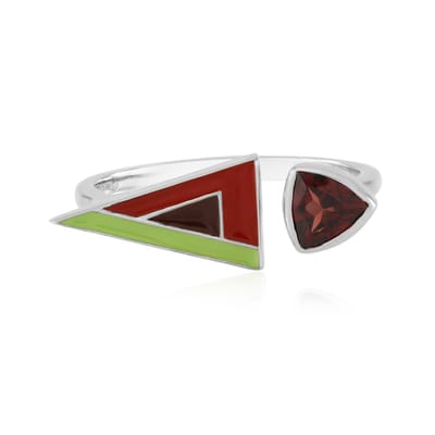 Cavill - Zilveren Ring met Mozambique Granaat 0,495 ct - Triljant Slijpsel - 925 Sterling Zilver Geplatineerd - Moderne Geometrische Luxe Sieraden