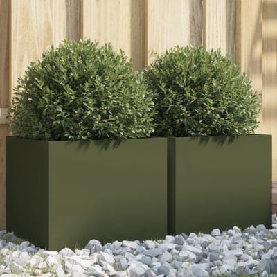 vidaXL - Plantenbakken - 2 - st - 32x30x29 - cm - staal - olijfgroen
