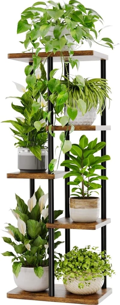 Sierra, Plantenstandaard, binnen, metaal, plank, bloemen, voor meerdere planten, hoek, hoog, voor patio, tuin, woonkamer, balkon, slaapkamer, 5 lagen, bruin