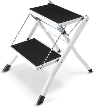 Zware 2-laagse opstapladder kruk - Opvouwbare ladder - Multifunctionele kleine stalen 2-staps ladder - Antislip oppervlak voor thuiskeuken en zolderwoonkamer