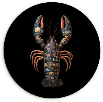 WallCircle® Wandcirkel 120x120 cm - Muurcirkel Kreeft - Zwart - Bloemenpatroon - Artistiek - Muurdecoratie woonkamer - Wanddecoratie slaapkamer - Kamer decoratie accessoires - Ronde schilderijen XXL